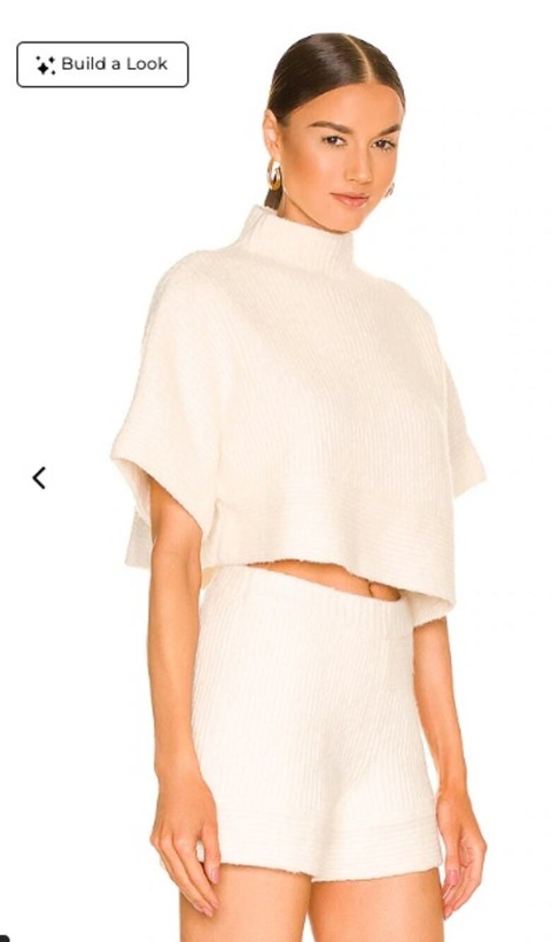 L'Academie Aurela Mock Neck Pullover Off White Rib Knit Sweater XS